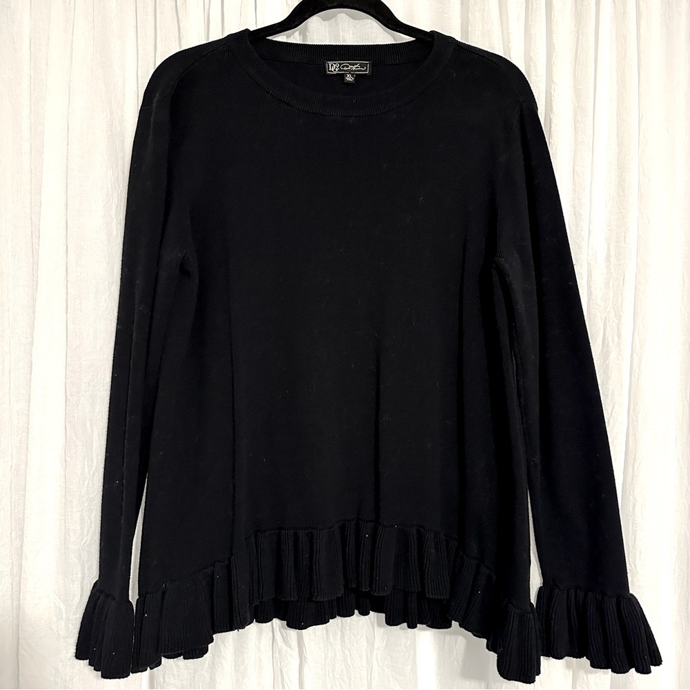 Ruffle Sleeve Flutter Trim Black Sweater